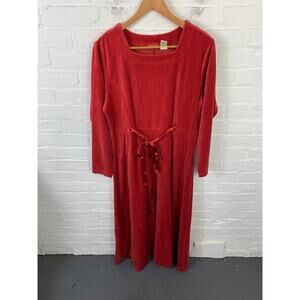 L.L. Bean Women's Square-Neck Suede Maxi Dress Drawstring Waist Red Size Medium